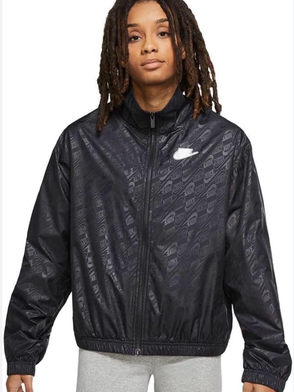 Nike Black Women's Windbreaker Jacket with Subtle Logo Print